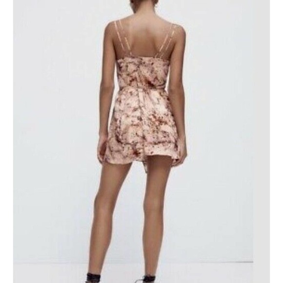 Zara Printed Satin Effect Mini Wrap Slip Dress Sz S Small NWT (b - Picture 4 of 6